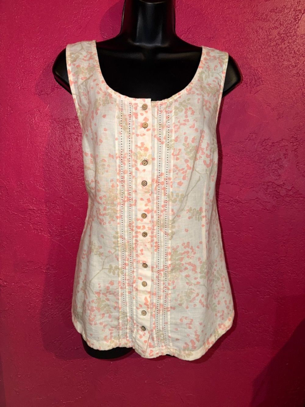 Eddie Bauer Linen feminine, Floral Sleeveless Cami. Sz L. Coastal, boho.